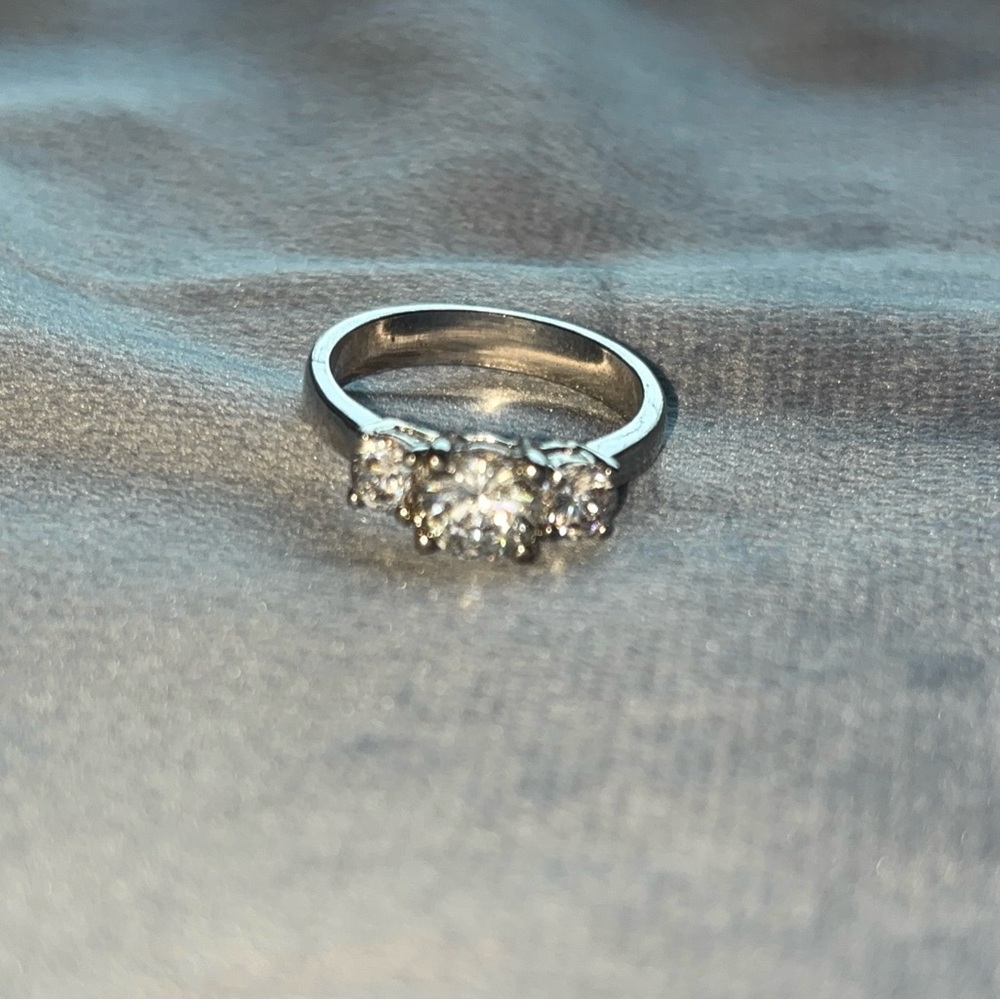 Three-Stone Silver Tone Women's Ring with Clear Stones